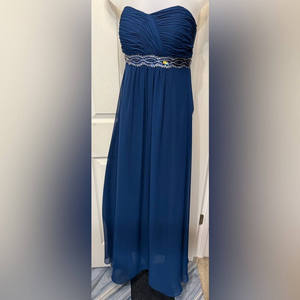 Elegant Rhinestone & Sequin Fabu Luxe Couture Blue Strapless Dress